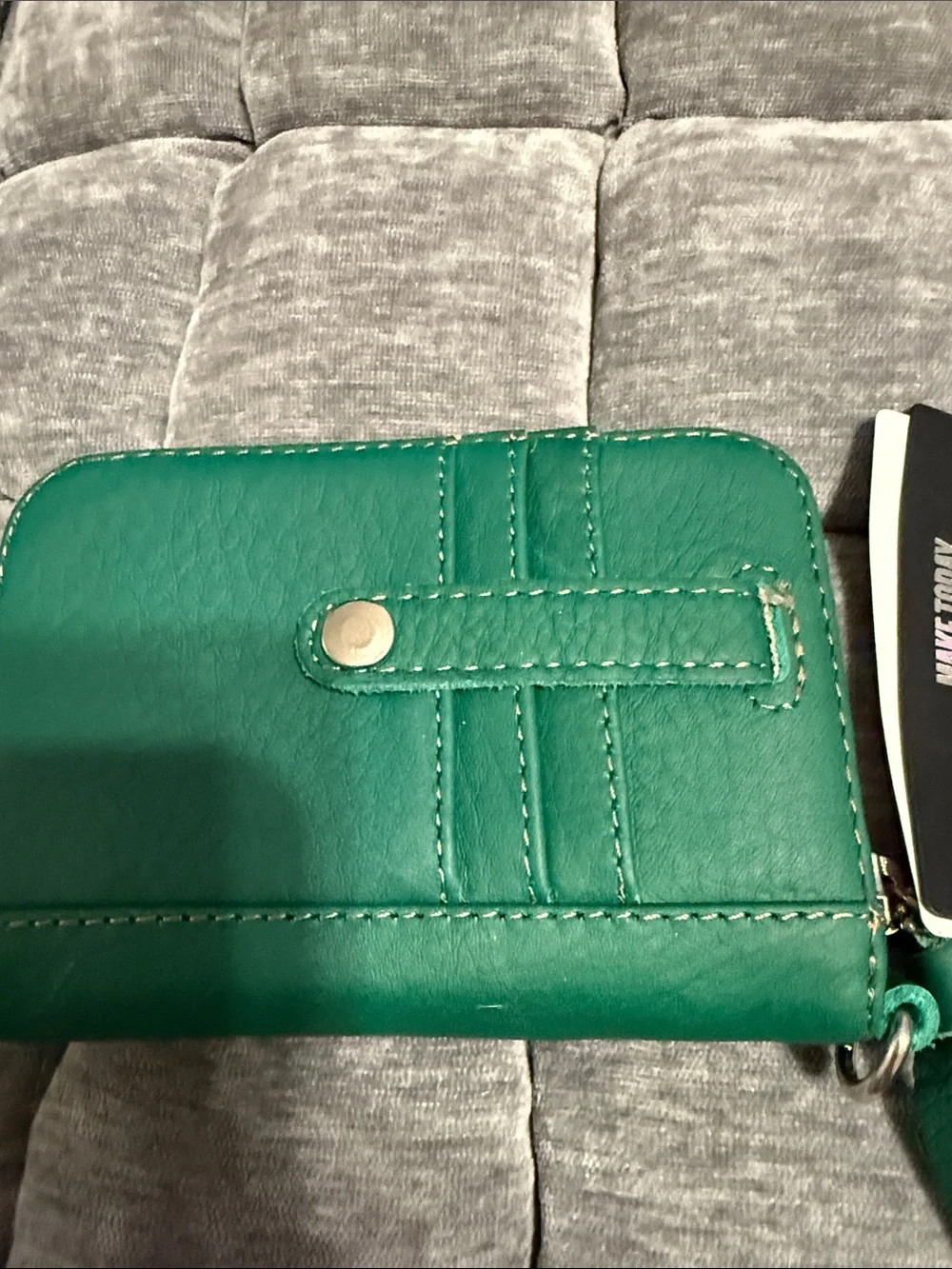Consuela Teal Green Pebbled Leather Zip Wallet